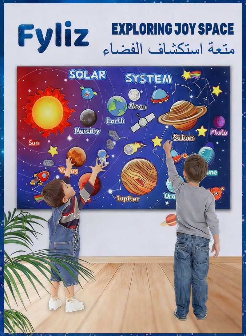 Fyliz Solar System Felt Story Board Set 41PCS 43x29inch Outer Space Universe Storytelling with Hooks Astronaut Planets Galaxy Preschool Craft Early Learning Interactive Play Kit for Toddlers Kids 4+ - Image 1